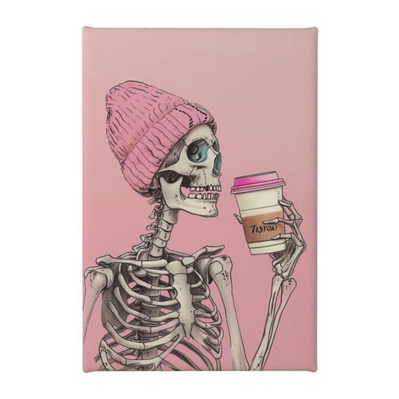 8x12 inch Canvas Frameless Painting Skull Drinking Beverages,Tavern,Cafes,Bar Indoor Outdoor Decor Paintings Canvas,Modern Art Skull Drinking Beverages Poster Prints,Gift For Beverages Lover