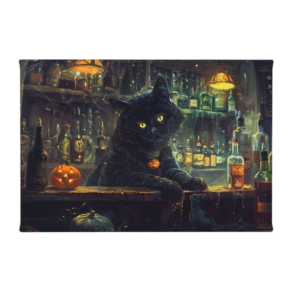 8x12 inch Canvas Frameless Picture Black Cat In The Tavern,Tavern,Man Cave,Children'S Room Home Wall Art Prints Decor,Fun Black Cat Poster Painting Canvas,Gift For Cat Lovers,Bathroom Decor