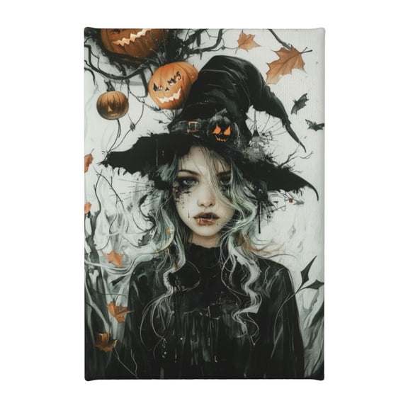 8x12 inch Canvas Frameless Picture Charming Girl And Pumpkin Head,Funny Festival Decoration,Indoor Bedroom,Cafe,Bar,Woman Cave Wall Art Decor Poster Canvas,Gift For Friend,Study,Lounge Decor