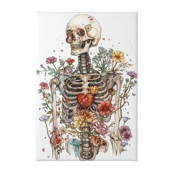 8x12 inch Canvas Frameless Picture Skeletons & Flowers,Indoor Bedroom,Bathroom,Living Room,Garden Wall Art Decor,Modern Style Flower & Skeletons Decoration Painting,Gifts For Flower Lovers
