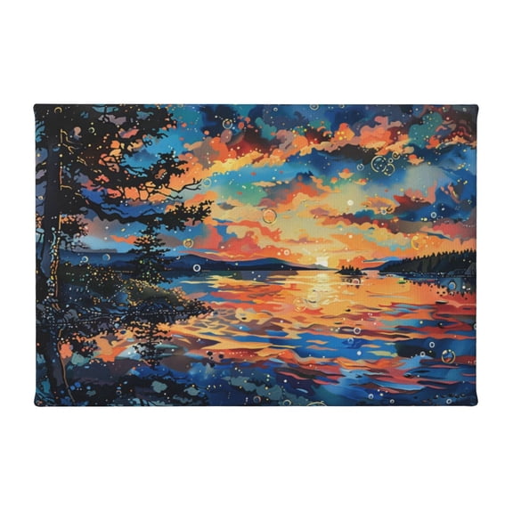 8x12 inch Canvas Frameless Picture Sunset By The Lake,Home Room Decor Bathroom Accessory,Charm Sunset By The Lake Modern Style Painting Canvas,For Bathroom,Cafes,Bedroom,Study Wall Art Decor