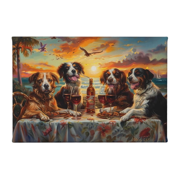 8x12 inch Canvas Hang Poster Picture Dog'S & Setting Sun,Home Kitchen,Living Room,Children'S Room,Study Wall Decor Art Paintings On Canvas,Classic Dog'S Banquet Modern Style Painting Prints
