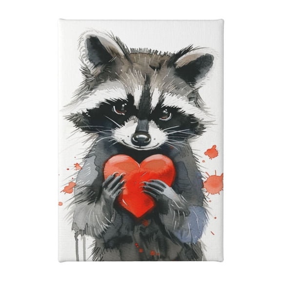 8x12 inch Canvas Hanging Painting Little Raccoon And Heart,Bedroom,Kids Room,Study Wall Decor Prints & Poster,Gift For Raccoon Enthusiast,Lovely Raccoon And Heart Decoration Paintings Gifts