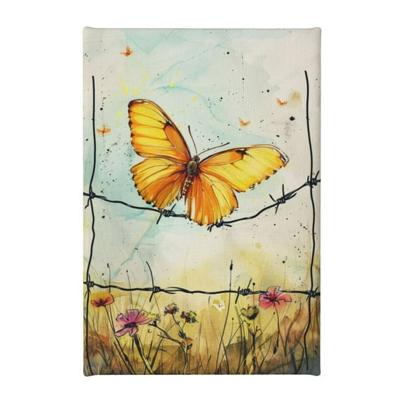 8x12 inch Canvas Hanging Picture Butterfly Flying Over Thorns,Inspirational Wall Art Canvas Painting,Outdoor Garden Yard Fence Wall Art Prints,Gifts For Butterfly Lovers,Bedroom,Cafes Decor