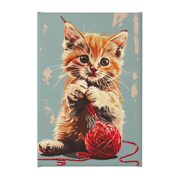 8x12 inch Canvas Hanging Picture Cat And Knitting Wool Ball,Indoor Home Living Room,Cat'S Nest,Bedroom Wall Decor Poster,Gift For Cat Lovers,Modern Style Cat And Knitting Wool Ball Paintings