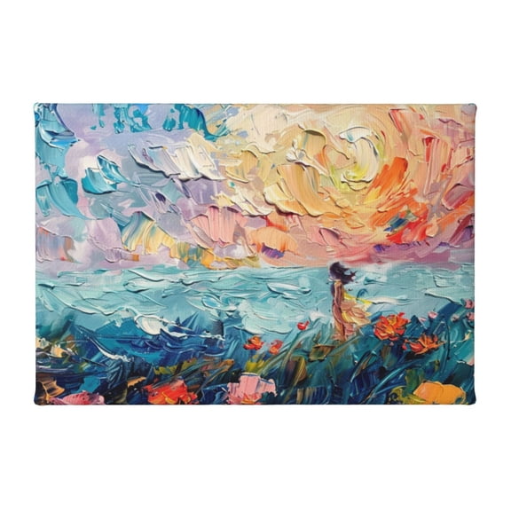8x12 inch Canvas Hanging Picture Flower Sea Girl & The Sun Garden Decor,Home Villa Bedroom,Living Room,Office,Yard Garden Wall Art Paintings Prints Decoration,For Flower Sea Enthusiast Gift