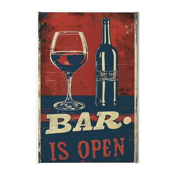 8x12 inch Canvas Hanging Picture Goblet & Wine Bottle 'Bar Is Open' Slogan,Farmhouse Tavern,Kitchen,Bar Wall Decor Canvas Poster,Funny Gifts For Wine Lovers,Family Kitchen,Rustic Bar Decor