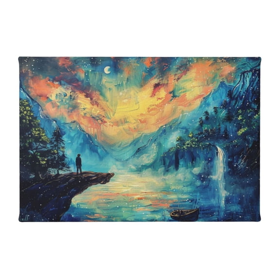 8x12 inch Canvas Hanging Picture Night Drifting Small Boats Bathroom Decor,Villa Home Living Room,Study,Office,Bedroom Wall Art Decor Painting Prints,Charm Night Drifting Small Boats Poster