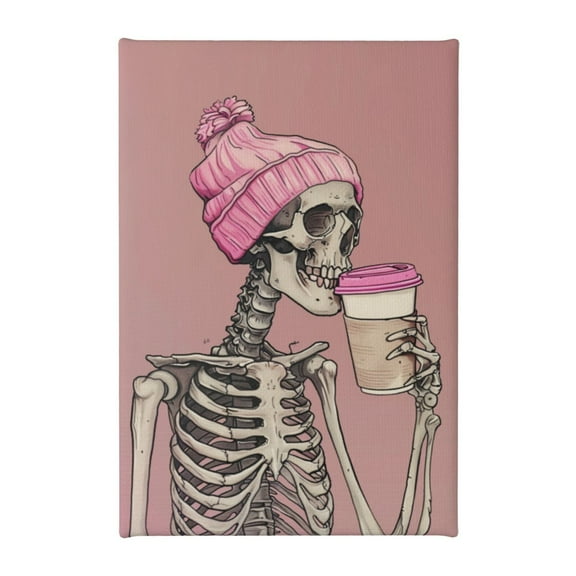 8x12 inch Canvas Hanging Picture Skull Drinking Beverages,Rustic Bar,Cafes Decor Accessory,Apartment Kitchen,Bathroom,Studio Wall Decor Art Prints Poster,Funny Gift For Beverages Enthusiast