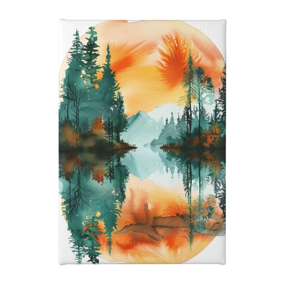 8x12 inch Canvas Hanging Picture Sunset Lake Water Illustration,Home Decor Bathroom Accessory,Living Room,Bedroom,Bathroom Wall Art Decor Prints & Poster,Charm Gifts For Illustration Lovers