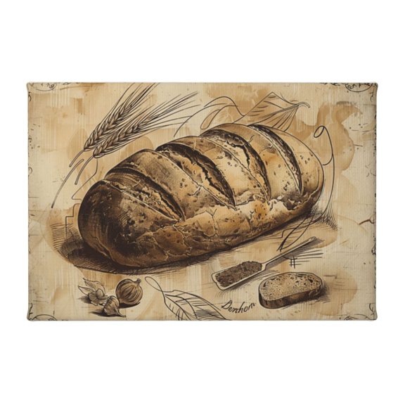 8x12 inch Canvas Hanging Picture Wheat & Bread Illustration,Home Decor Kitchen Accessory,Cafes,Bar,Restaurant Wall Decor Art Poster Canvas,For Bread Enthusiast Gift,Kitchen,Restaurant Decor