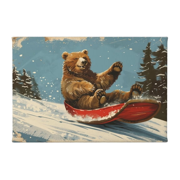 8x12 inch Canvas Oil Painting Wall Art Brown Bear Skiing,Club,Man Cave,Cafes Wall Decor Canvas Prints,Funny Brown Bear Skiing Poster,Gifts For Bear & Skiing Lovers,Bedroom,Lounge,Cafes,Yard
