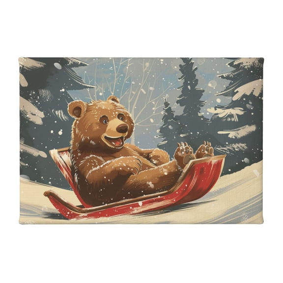 8x12 inch Canvas Painting Brown Bear Skiing,Family Children'S Room,Study,Cafe,Lounge Wall Decor Canvas Pictures,Charm Brown Bear Art Painting Poster,Gift For Bear Enthusiast,For Bar,Man Cave