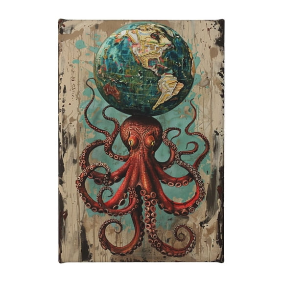 8x12 inch Canvas For Painting Pictures Squid & The Earth,Apartment Bathroom,Hotels Lounge,Yard Wall Decor Poster Prints,For Squid Enthusiast Gifts,Abstract Squid & The Earth Paintings Canvas