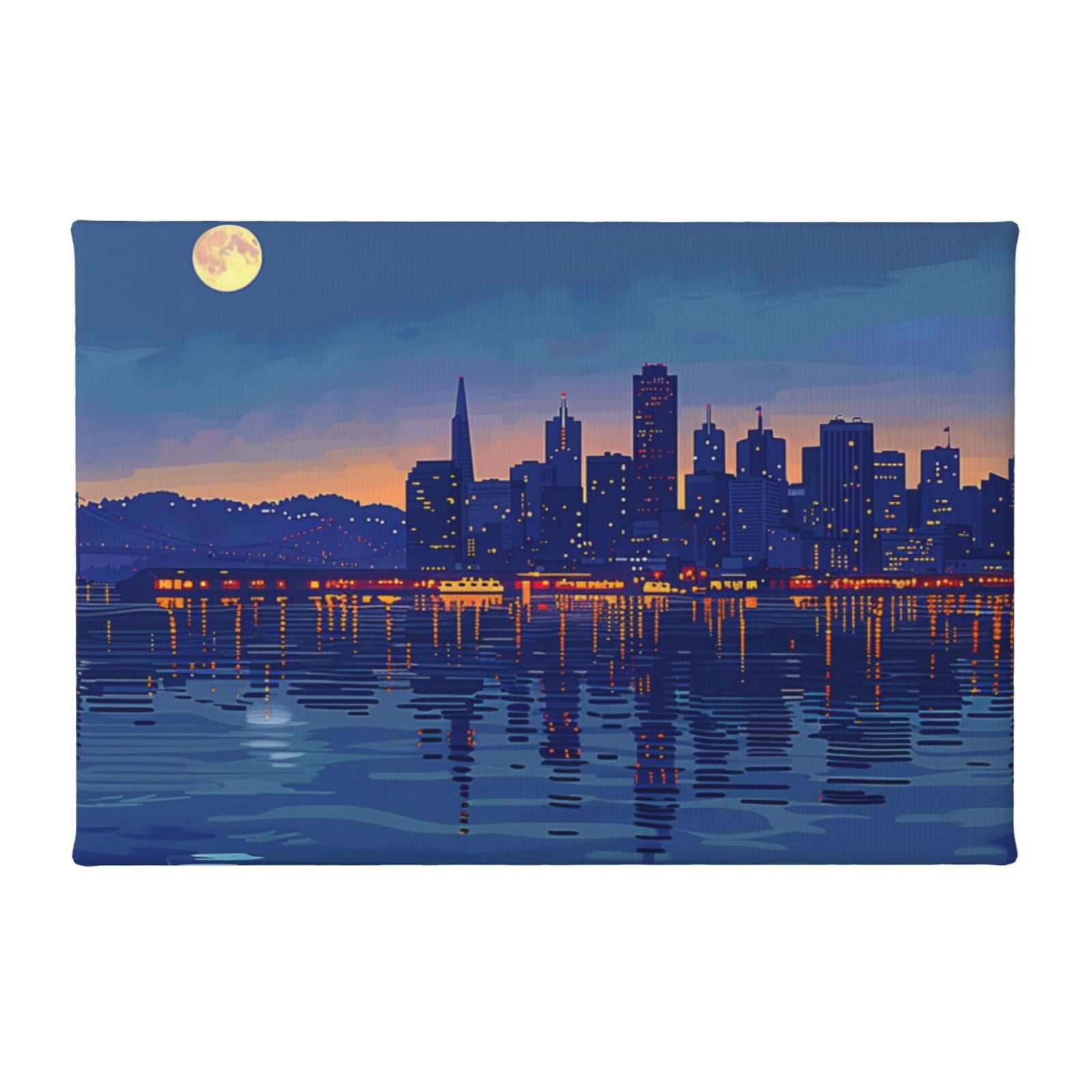 Photo inspiration: Unique Global City Interior Decor Reference: 8X12 Inch Canvas Paintings For Bedroom Moonlit Modern City Home