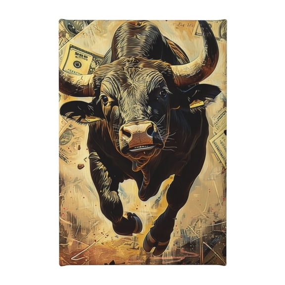 8x12 inch Canvas Picture Running Cattle And Money Farmhouse Wall Decor Poster & Prints,Classic Farm Decor Accessory,Rustic Yard Garden,Living Room,Studio Wall Art Decor,Gifts For Cow Lovers