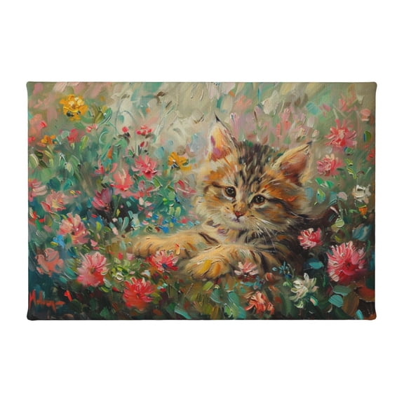 8x12 inch Cats In The Flowers Frameless Canvas Painting Prints,Garden,Bedroom,Study,Children'S Room Wall Art Decor Poster,Vintage Cats In The Flowers Art Decor Paintings,Gift For Cat Lovers