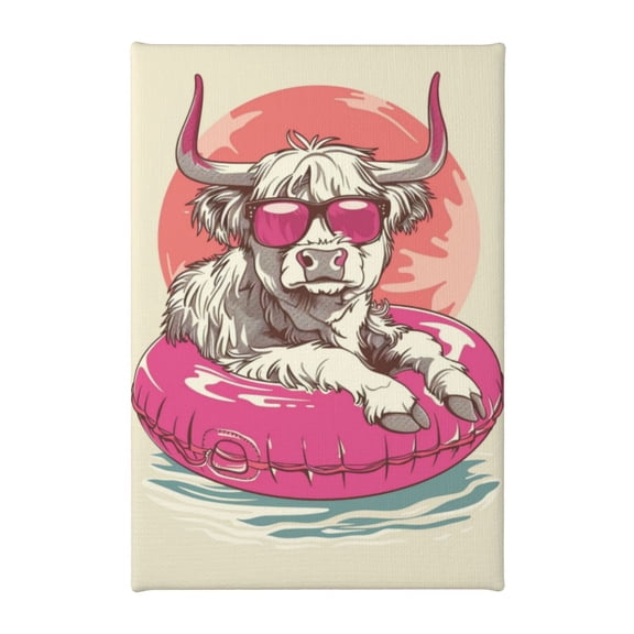 8x12 inch Cow'S Swimming Time Canvas Frameless Painting,Hotels,Apartment Bathroom,Swimming Pool Wall Decor Canvas Paintings,Modern Art Cow'S Swimming Time Posters & Prints,For Man Cave,Cafe
