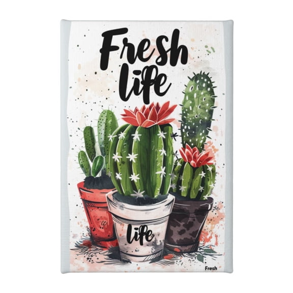 8x12 inch Decorative Paintings For Wall 'Fresh Life' Slogan Cactus Plant Potted,Indoor Bedroom,Study,Office Wall Art Decor Poster Prints,Gift For Cactus Lover,Exquisite Cactus Decor Painting