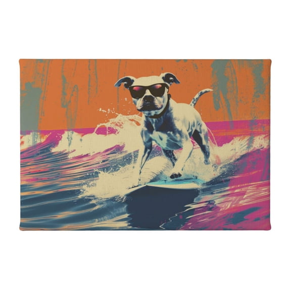8x12 inch Decorative Paintings For Wall Surfing Dog,Rustic Yard,Bedroom,Cafes,Man Cave Wall Art Decor Poster Canvas,For Surfing Enthusiast Gifts,Modern Style Surfing Dog Funny Decor Prints