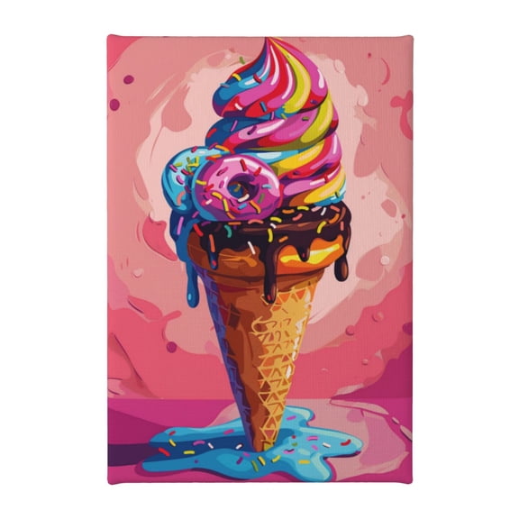 8x12 inch Dessert Shop Decorative Painting Ice Cream Cone,Classic Dessert Shop Wall Decor Accessory,Funny Ice Cream Cone Decor Poster Canvas,For Dessert Shop,Children'S Room,Cafe,Kitchen,Bar