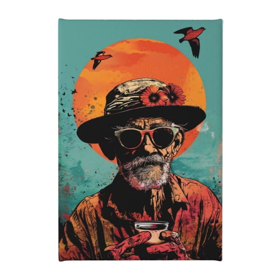 8x12 inch Elderly & Drink Alcohol Canvas Frameless Painting,Rustic Yard,Bedroom,Lounge,Kitchen Decor Wall Art Poster & Prints,Funny Elderly In Sunglasses Drink Alcohol Decoration Paintings