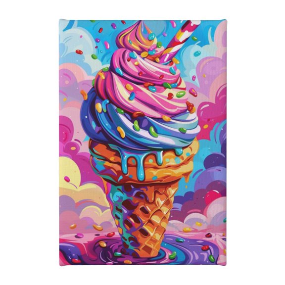 8x12 inch Frameless Canvas Painting Colorful Sweet Cone,Kids Room,Dessert Shop,Restaurant Wall Decor Art Prints,Classic Sweet Cone Colorful Poster Canvas,Funny Gifts For Dessert Enthusiast