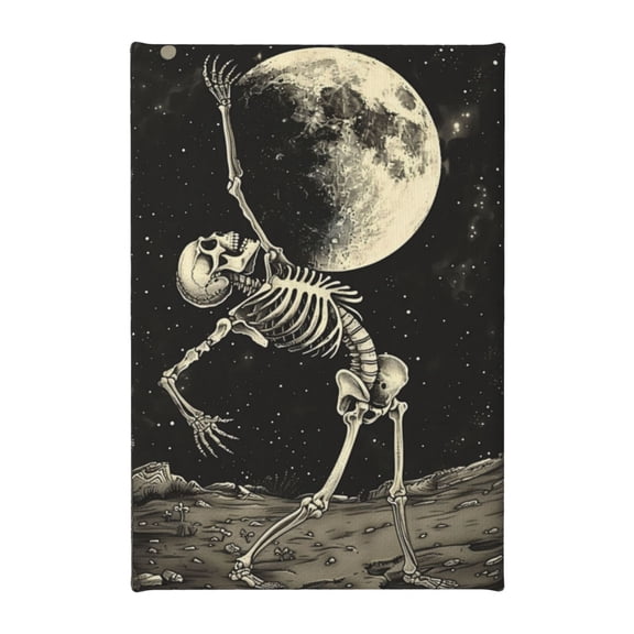 8x12 inch Frameless Canvas Painting Dancing Skeleton And Moon,Bar,Man Cave,Bedroom,Ballroom Wall Art Prints Decor,Funny Dancing Skeleton And Moon Decorative Paintings,Gift For Dancing Lover