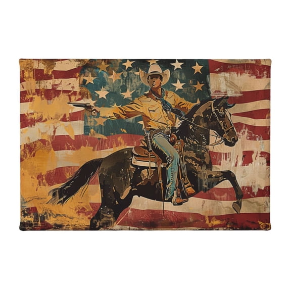 8x12 inch Frameless Canvas Painting Gun Carrying Cowboys & Usa Flag,Room Decor For Men,Home Bedroom,Studio,Lounge,Living Room Wall Art Decor Canvas Poster,Gifts For Gun & Cowboy Enthusiast