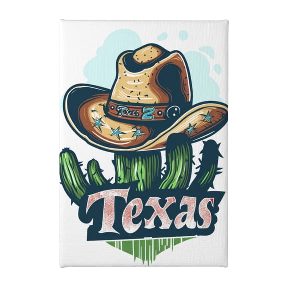 8x12 inch Frameless Canvas Painting 'Texas' Slogan Cactus And Cowboy Hat,Home Room Decor Living Room Accessory,Vintage Cactus And Cowboy Hat Modern Art Decoration Paintings,Yard Garden Decor