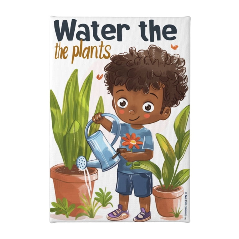 絵画 watering 8x12 inch Frameless Canvas Painting Watering Boy 'Water The Plants