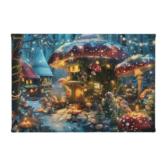 8x12 inch Garden Yard Wall Decor Canvas Poster Winter Mushroom Hut,Outdoor Yard Fence,Rustic Garden Decor Painting Prints,Indoor Cafes,Kid Room,Nursery Wall Art Decoration Canvas Poster Gift