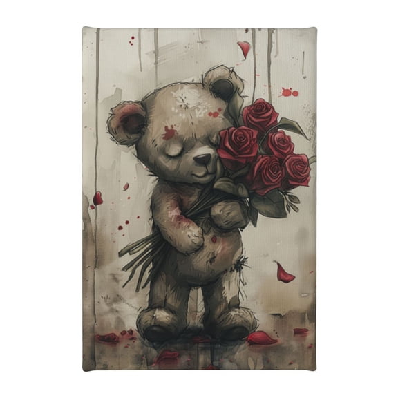 8x12 inch Kids Room Decor Muppet Bear Holding Roses Frameless Canvas Painting,Cafes,Hotels,Apartment,Study Decor Posters & Prints,Gift For Children,Classic Muppet Bear Holding Rose Paintings