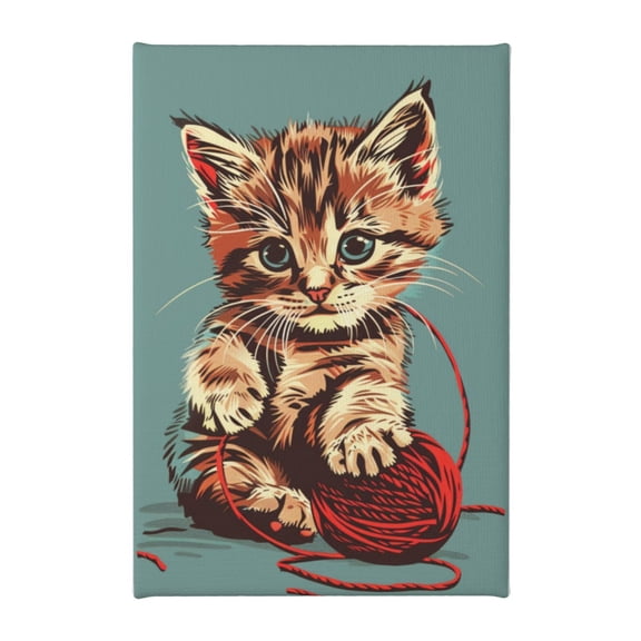 8x12 inch Lovely Cat & Knitting Wool Ball Canvas Painting Wall Decor,Family Room Decor Children'S Room Accessory,Funny Cat & Knitting Wool Ball Poster Paintings,Charm Gift For Cat Enthusiast