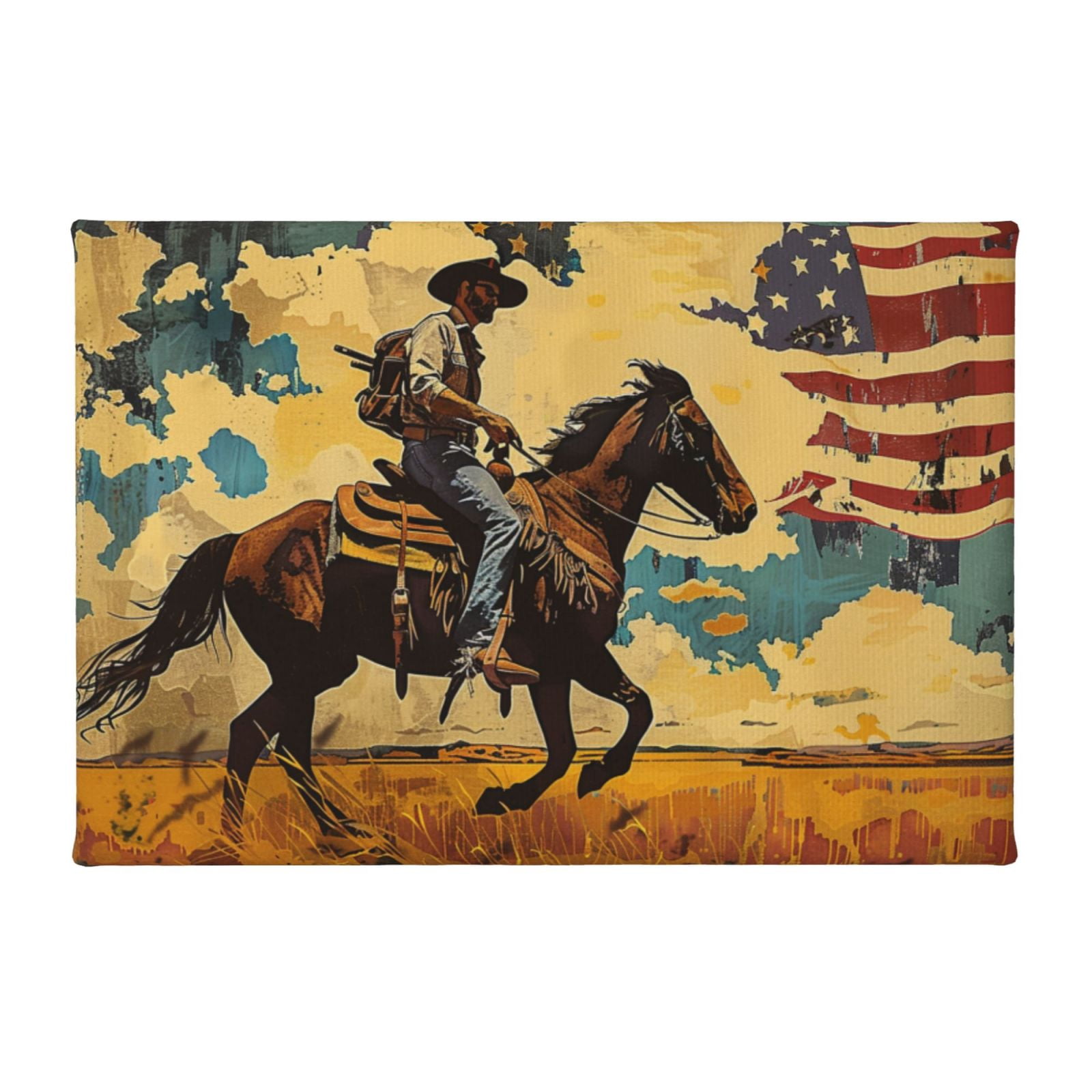 8x12 inch Men Room Decor Running Cowboy & Usa Flag Canvas Pictures,Room ...