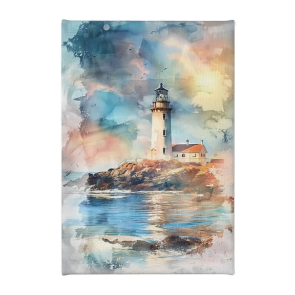 8x12 inch Oil Painting Art Canvas Seaside Lighthouse And Sun,Bathroom Decor Accessory,Charm Seaside Lighthouse And Sun Decorative Paintings,For Seaside Enthusiast Gift,For Bathroom,Cafes,Bar