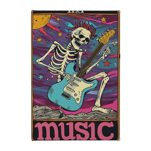 8x12 inch Oil Painting Canvas Skull Playing Guitar 'Music' Slogan,Room Decor For Men,Music Room,Bedroom,Lounge Paintings Wall Art Decor,Gift For Guitar Lover,Music Studio,Study,Man Cave,Bar