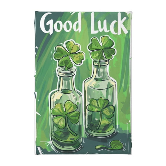 8x12 inch Oil PaintingWall Art Bottled Shamrock 'Good Luck' Slogan,Indoor Bedroom,Office,Study Picture Wall Art Decor Paintings Canvas,For Shamrock Lovers Gifts,Modern Style Shamrock Poster