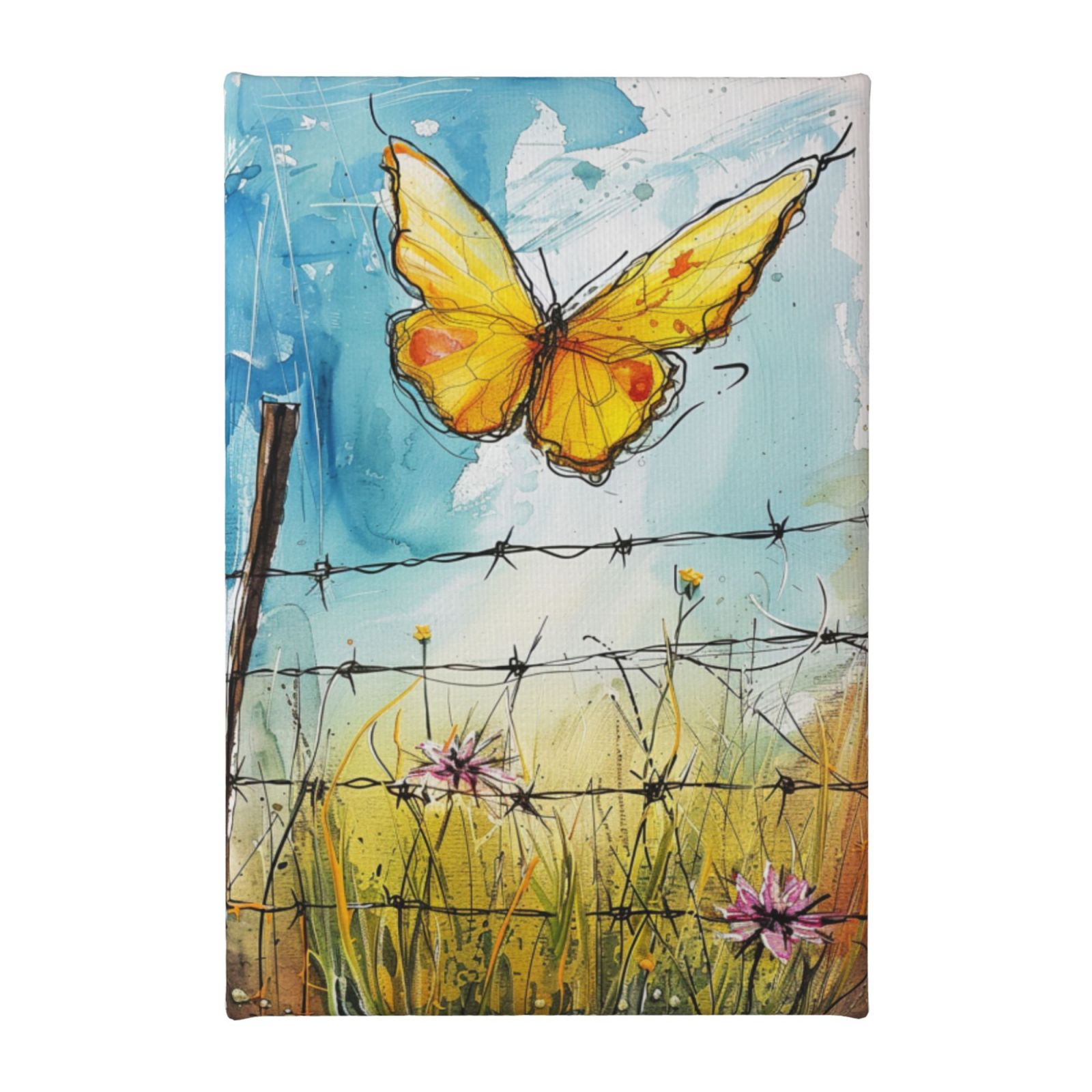 8x12 inch Oil Paintings On Canvas Butterfly Flying Over Thorns Garden Yard Decor,Rustic Home Garden Fence Door Wall Art Decor Poster & Prints,For Butterfly Enthusiast Chic Gift,Bedroom Decor