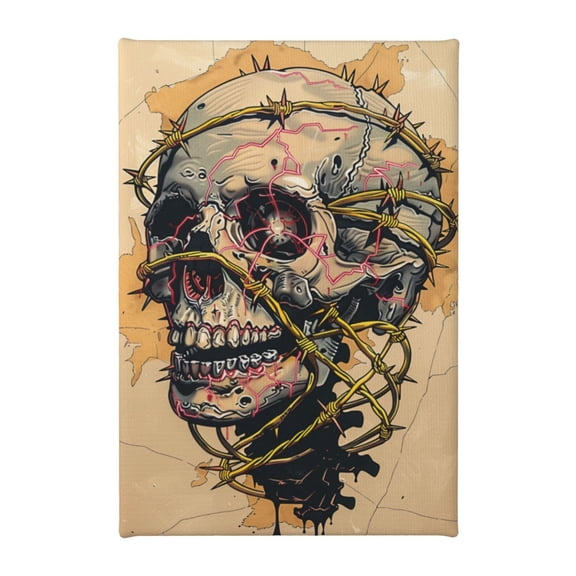 8x12 inch Oil Paintings On Canvas Thorn Skull,Funny Man Cave Decor Accessory,Bar,Cafes,Lounge Painting Wall Art Decor,Modern Style Thorn Skull Decorative Canvas Poster,For Skull Lovers Gift