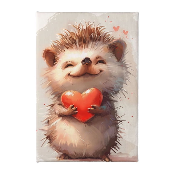 8x12 inch Oil Paintings On Canvas Little Hedgehog And Red Heart,Kids Room Decor Accessory,Living Room,Study,Kitchen Wall Decor Painting Prints,Gifts For Hedgehog Lovers,Zoo,Cafes,Apartment