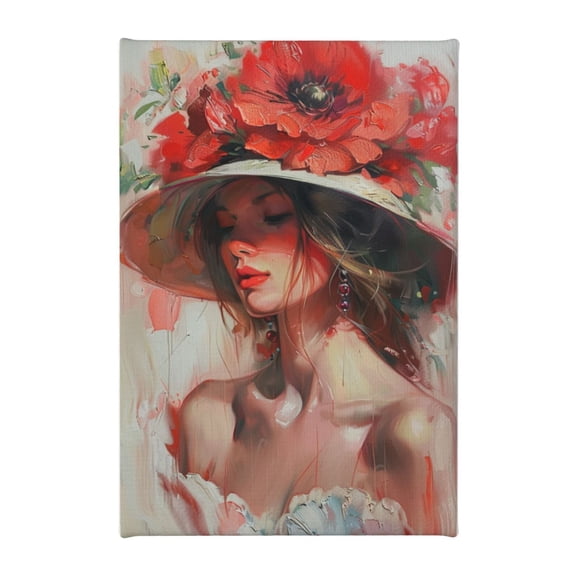 8x12 inch Oil Paintings On Canvas Red Hat Woman,Room Decor For Woman,Home Living Room,Bedroom,Study,Door Painting Wall Art Decoration Prints,Gift For Woman,Charm Red Hat Woman Painting Decor