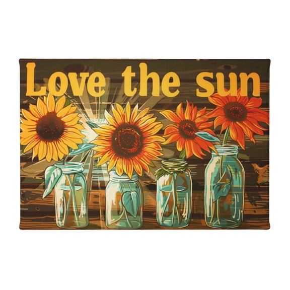 8x12 inch Oil Paintings On Canvas Sunflower & Vase 'Love The Sun' Slogan,Farmhouse Yard Garden Painting Poster Decor,Classic Sunflower & Vase Modern Style Canvas Decor,Living Room,Door Decor