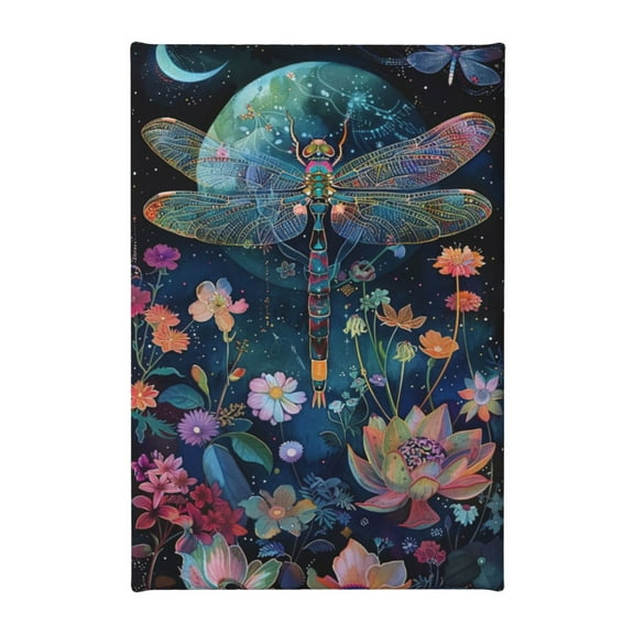 8x12 inch Paintings On Canvas Moonlit Night Dragonflies & Flowers,Outdoor Yard Garden,Man Cave,Cafes Wall Art Decor Poster Painting,Modern Art Dragonflies & Flower Canvas Frameless Picture