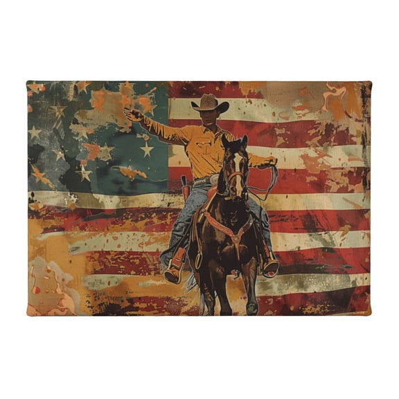 8x12 inch Paintings On Canvas Cowboys & Usa Flag Men Room Decor,Patriotic Theme Home Decor Living Room Accessory,Retro Cowboy & Usa Flag Decoration Painting,Indoor Bathroom,Studio,Yard Decor