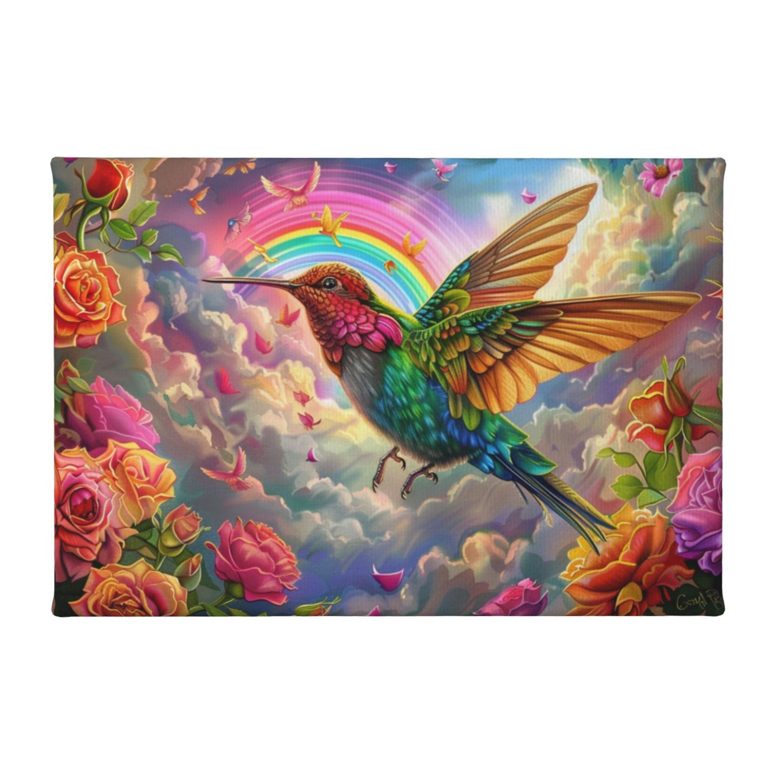 8x12 inch Picture Canvas Painting Bird & Roses,Rainbow Garden Decor,Home Room Decor Bedroom Accessory,Classic Garden,Office,Bedroom Wall Decor Art Paintings Prints,Gift For Rose & Bird Lover