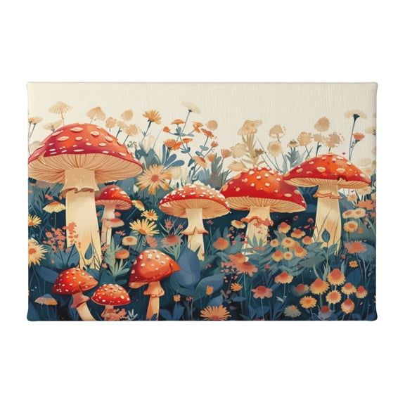 8x12 inch Red Mushroom & Flower Canvas Hanging Picture Yard Decor,Rustic Yard Garden,Bathroom Wall Decor Painting Poster,Gifts For Mushroom Lovers,Modern Art Red Mushroom & Flower Paintings