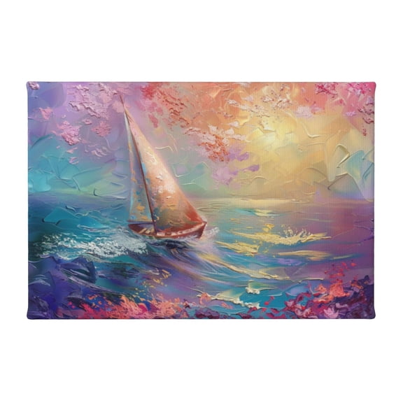 8x12 inch Sea Sailboats & Setting Sun Oil Painting Canvas,Bathroom Canvas Decor Accessory,Indoor Bedroom,Living Room,Bathroom Wall Art Decor Paintings Poster,For Sailing Enthusiasts Gifts