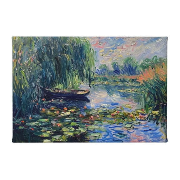 8x12 inch Small Boat In The River Frameless Canvas Painting,Hotels,Apartment,Lounge,Bar,Cafes Wall Art Paintings Decor,Gift For Boat Enthusiast,Exquisite Small Boat In The River Retro Poster