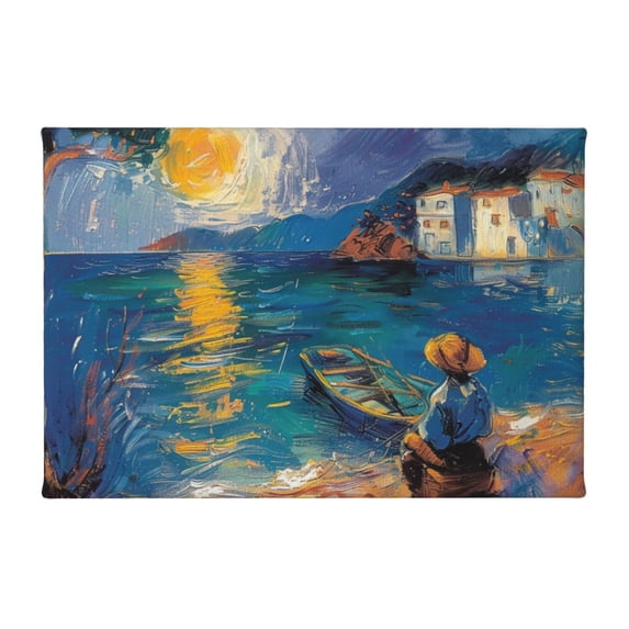 8x12 inch Sunrise And Fishermen Canvas Painting Wall Art,Indoor Home Bathroom Decor Accessory,Vintage Sunrise And Fishermen Oil Paintings On Canvas,For Bedroom,Living Room,Cafes Wall Decor